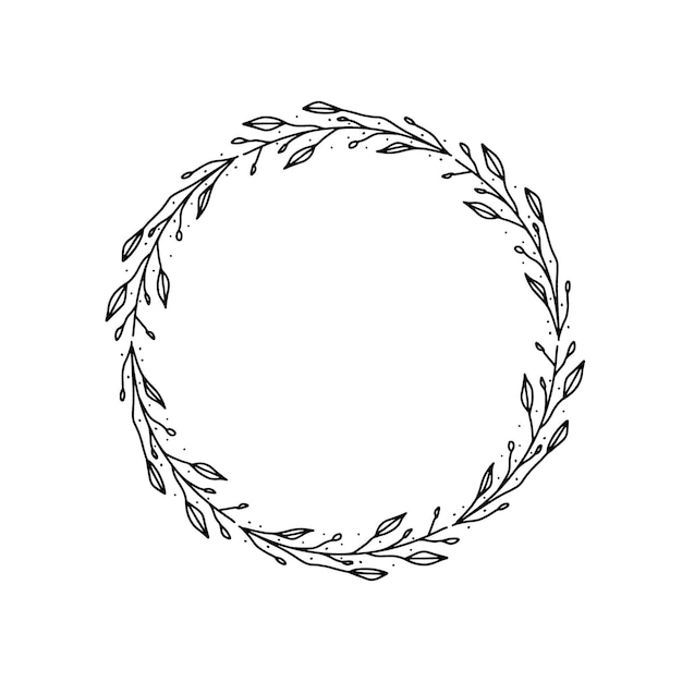 Hand drawn circle frame of flowers Doodle vector illustration round plants herbs for wedding design