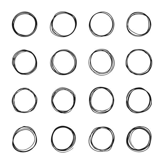 hand drawn circle line sketch set. circular scribble doodle round circles, circles rounds bubbles