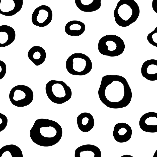 Hand drawn circles on white background. Seamless pattern with black circles. Vector