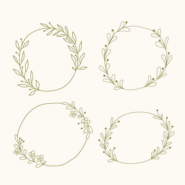 Hand drawn floral wreath leaves for wedding