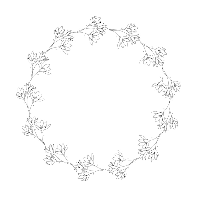 Hand drawn floral wreath on white background