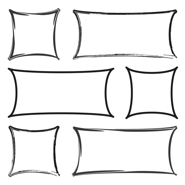 Hand drawn frame collection Distressed rectangle shapes Rough border sketches Vector frame set