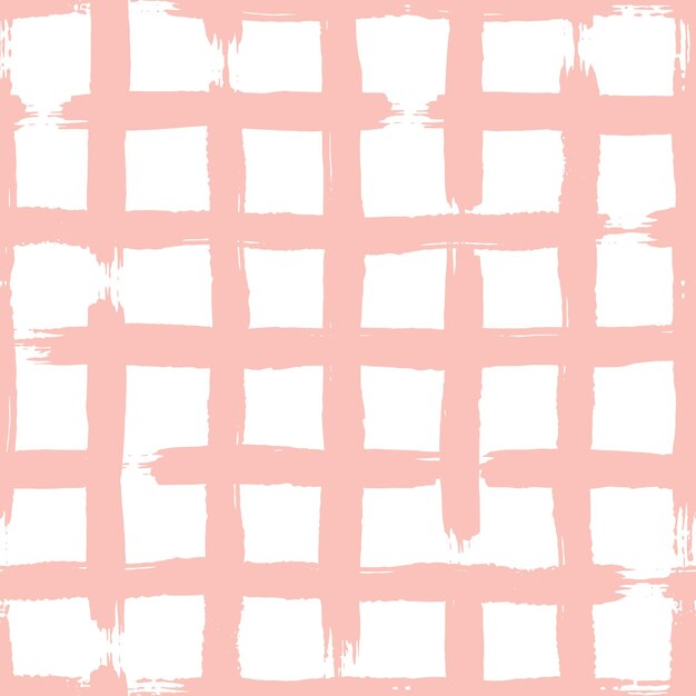 hand drawn grunge texture checkered vector seamless pattern abstract background with pink brush strokes