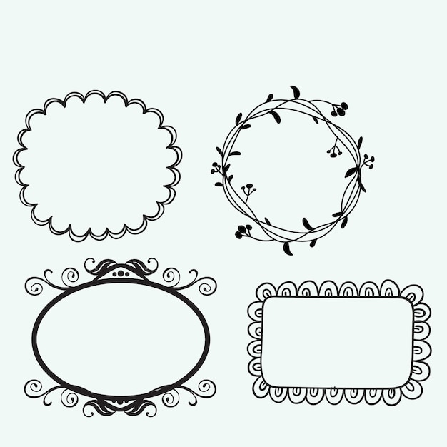 hand drawn line border frame vector design element set template for invitation or greeting card