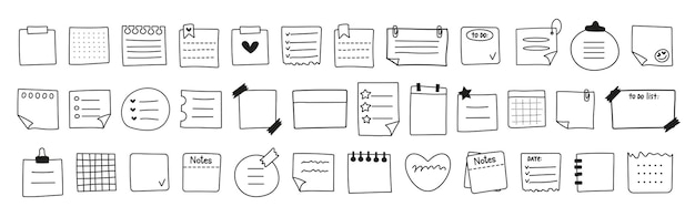 hand drawn memo paper sheet icon set in flat style simple sticky note set sticky note vector