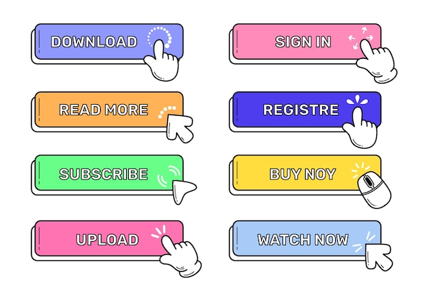Hand drawn mouse click cursor set