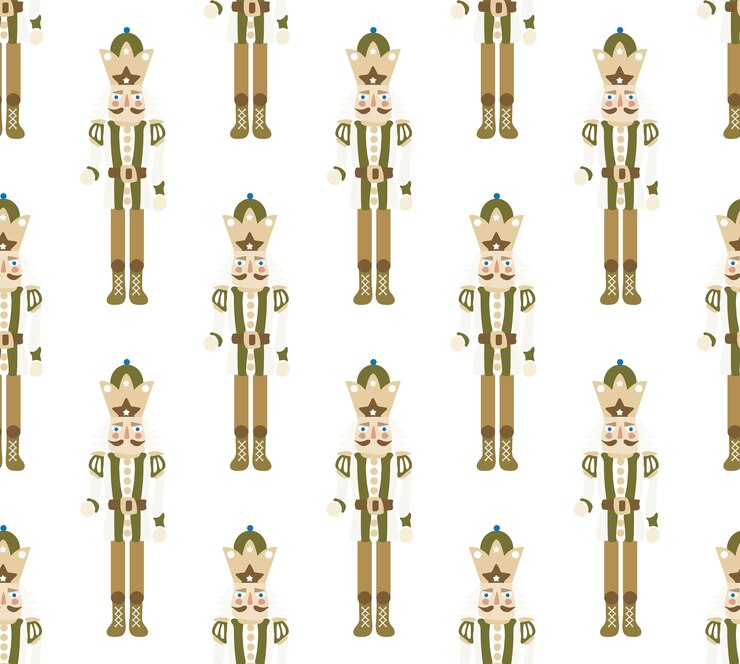 Vektori hand drawn nutcracker seamless christmas pattern cute illustration trendy colors sweet gift concept