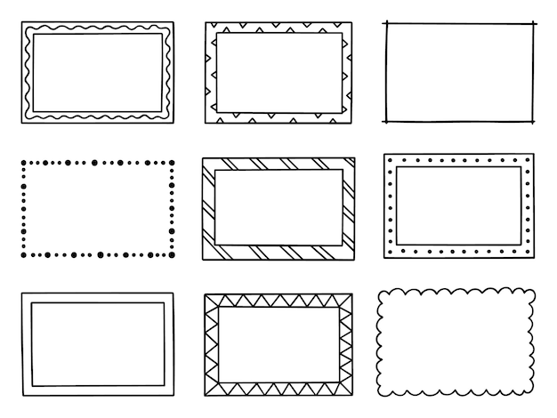 Hand drawn set of frames doodlexABorders in sketch style