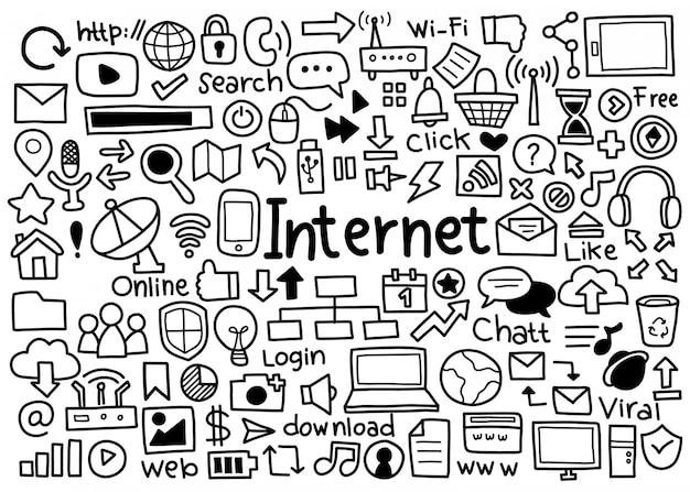 Hand drawn set of internet icons ornaments