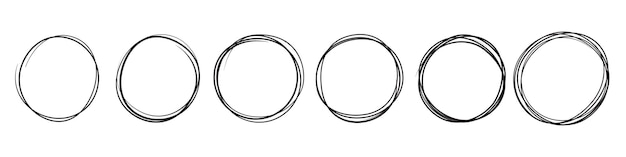 Hand drawn sketch lines round scribble frames vector circular pencil doodle highlights