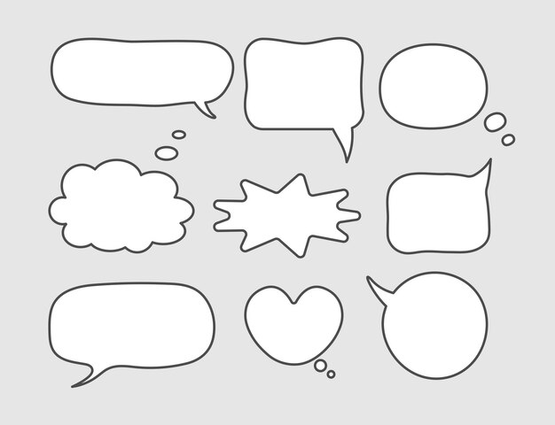 Hand drawn speech bubbles set Text boxes doodle style