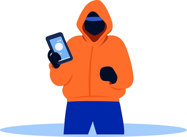 hand drawn thief or hacker in concept cyber security in flat style isolated on background
