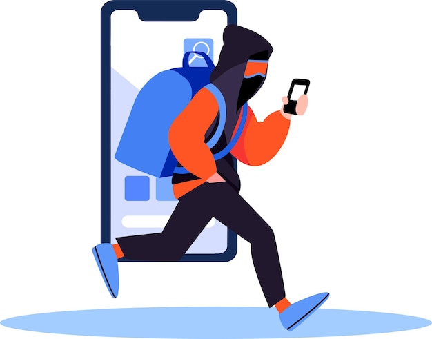 hand drawn thief or hacker in concept cyber security in flat style isolated on background