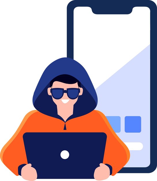 hand drawn thief or hacker in concept cyber security in flat style isolated on background