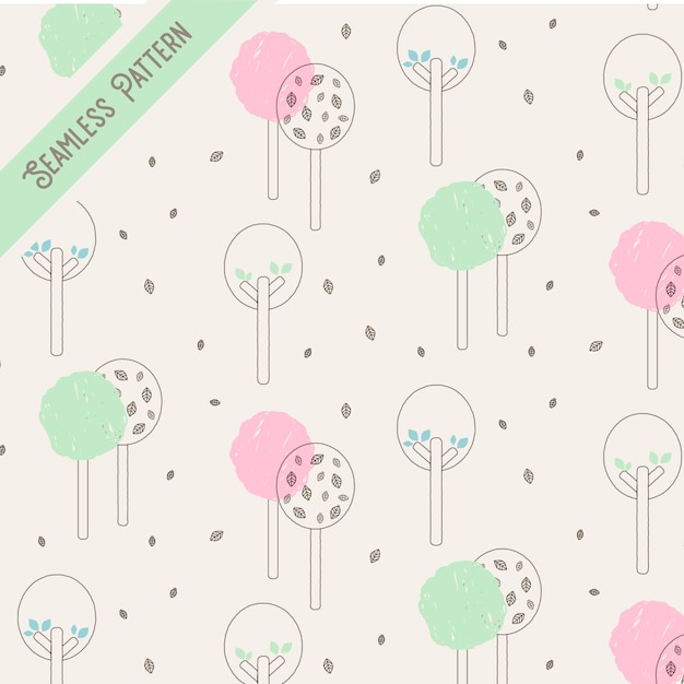 Hand drawn trees seamless pattern