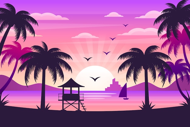 Hand drawn tropical sunset background