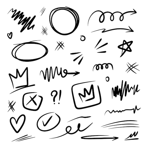 Hand drawn vector collection of diamonds paper boats paper boats question marks check marks and more