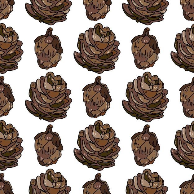 hand drawn vector seamless pattern with pine cones