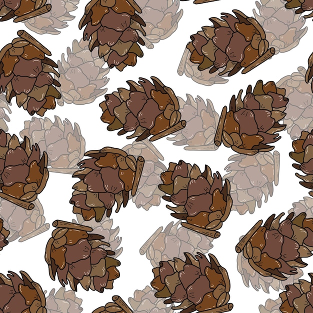 hand drawn vector seamless pattern with pine cones