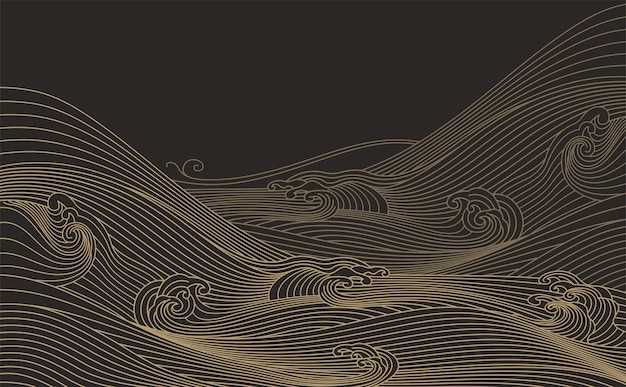 Hand drawn wave lines in traditional oriental Japanese style