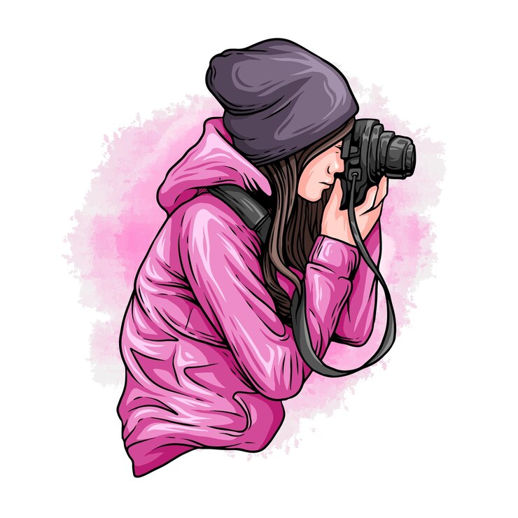 Vektori hand drawn woman taking a photo in colorful style