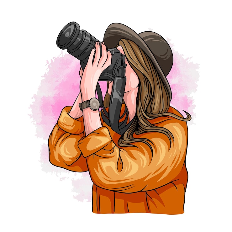 Vektori hand drawn woman taking a photo in colorful style