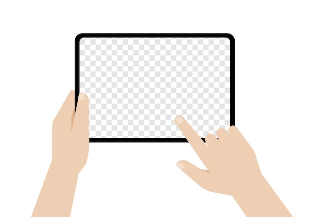 Hand holding a big screen tablet and touch on screen Vector
