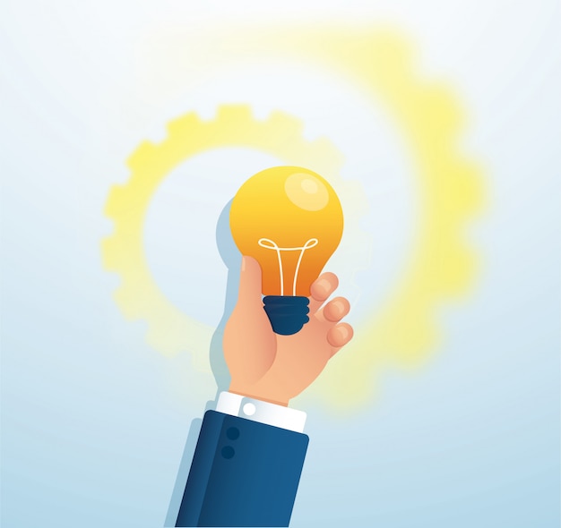 Hand holding light blub. creative concept