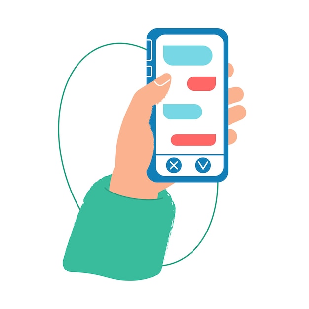hand holding phone with mails. online chat in internet. like button. send letters to each other.