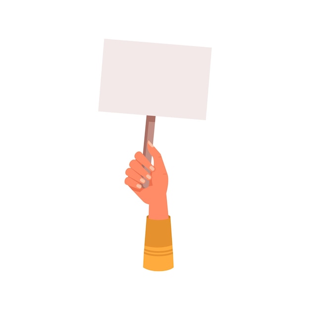 hand of woman protester with placard banner