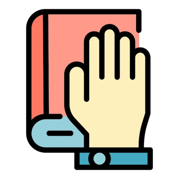 Hand on the bible icon Outline hand on the bible vector icon color flat isolated