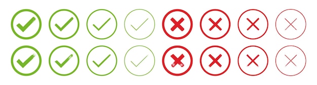 Hand painted approved and rejected signs Grunge style check mark and cross vector illustration