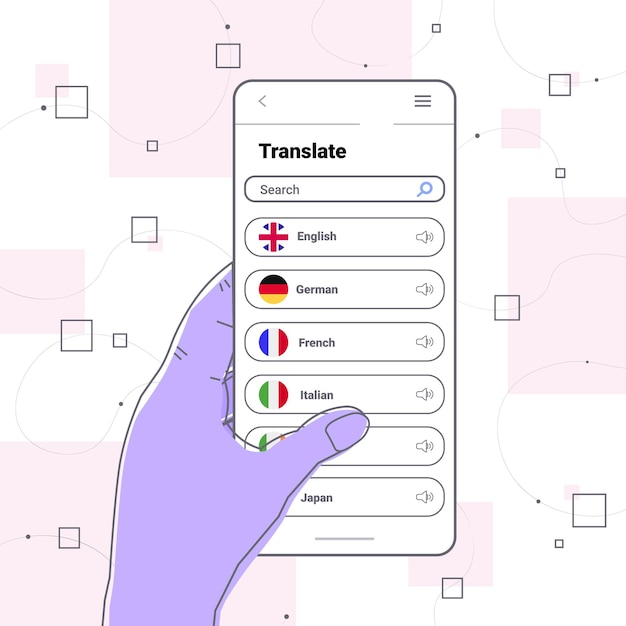 hand using mobile translation application multilingual greeting international communication online dictionary concept 