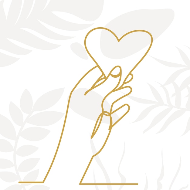 hand with heart drawing in one continuous line on abstract background vector