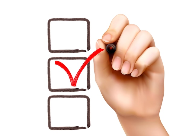 Hand with pen and check boxes.  illustration