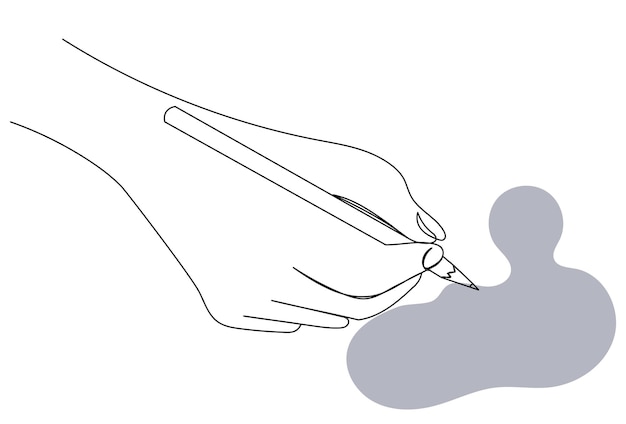 Hand with pencil drawing one continuous line sketch vector