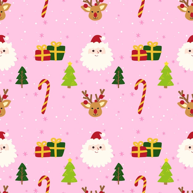 HandDrawn Christmas Holiday pattern seamlessSanta claus snowman Reindeer Gift illustration