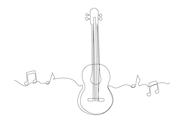 Handdrawn guitar musical instrument one line drawing Music concept line art background
