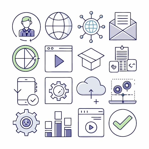 Handdrawn icons of business and technology concept
