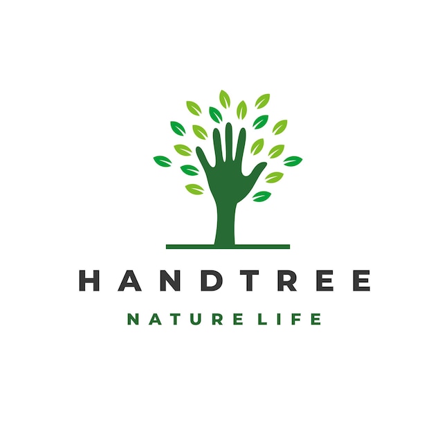 Hands and tree with green leaves. Nature, Logo, icon, Symbol, illustration, vector, template, design