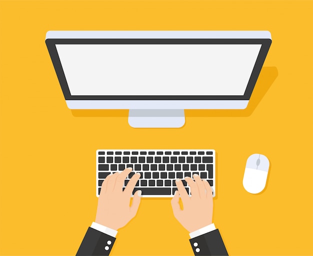 hands typing text on the computer keyboard
