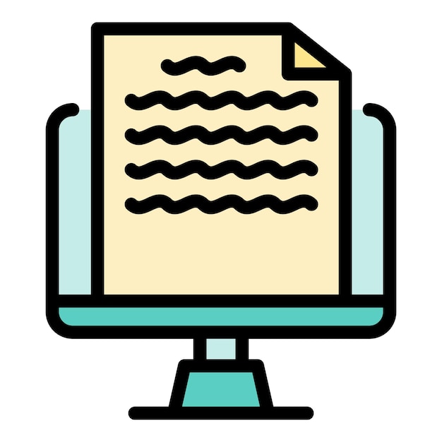 Handwritten document monitor icon Outline handwritten document monitor vector icon color flat isolated