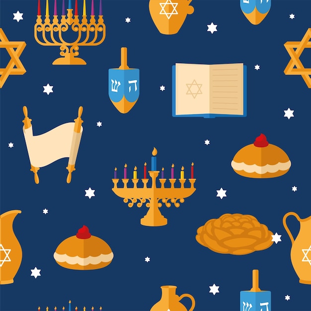 hanukkah icons colored pattern background vector illustration