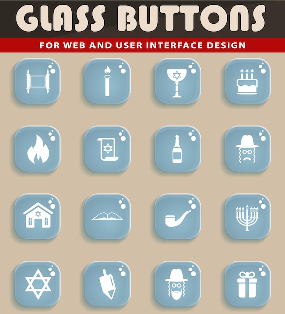 Hanukkah web icons on transparent glass buttons