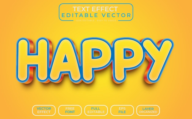 Happy 3D Text Effect Editable EPS Vector File