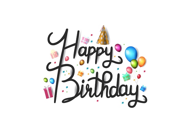 Happy birthday lettering text banner with party element for celebration