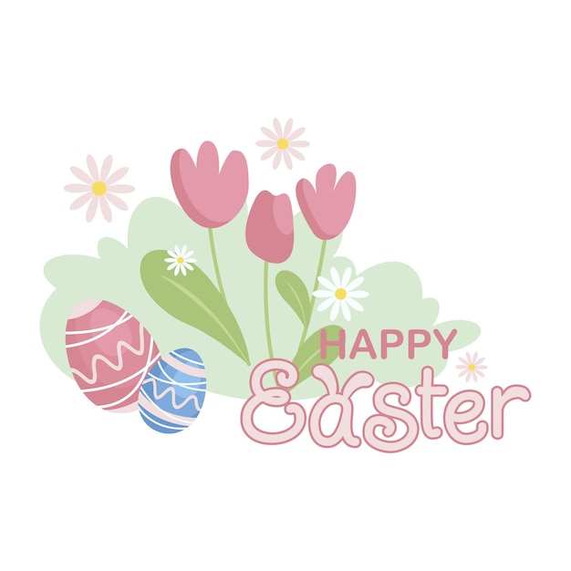 happy easter vector illustration concept with easter egg spring flowers and typography clip art