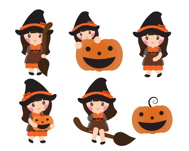 Happy Halloween cartoon character of little cute girl
