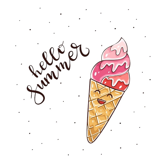 Happy Ice Cream and text Hello Summer
