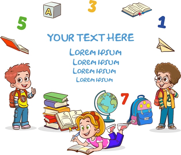 Happy kids read book and study togetherHappy Kids Studying And Learningkid education vector